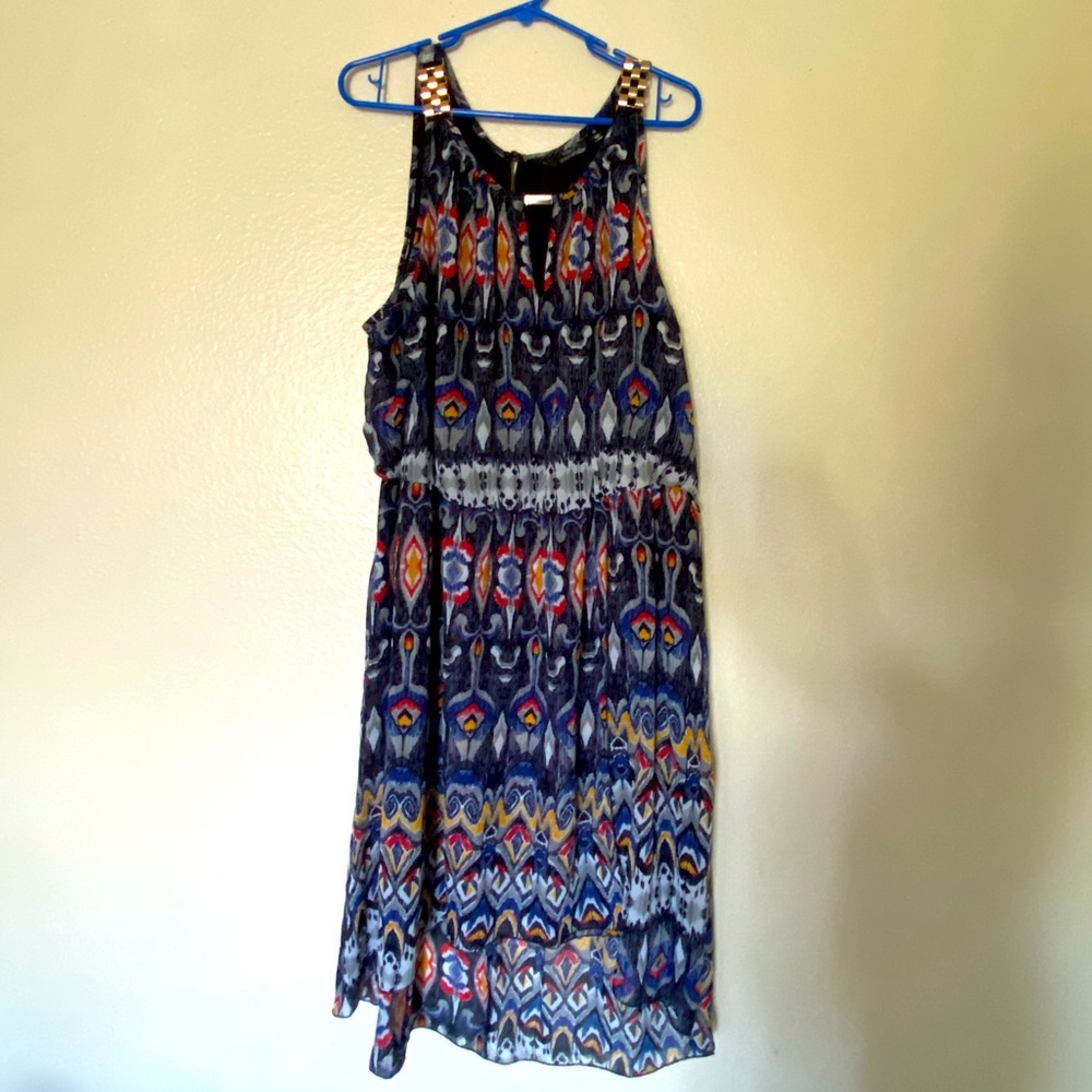 Colorful Sleeveless Dress with Gold